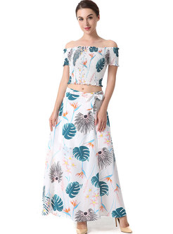 Off Shoulder Print Top & Long Beach Skirt