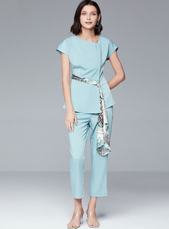 Short Sleeve Pullover Asymmetric Pant Suits