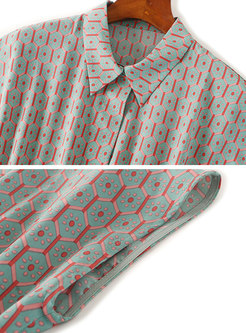 Geometric Print Lapel Chiffon Maxi Dress