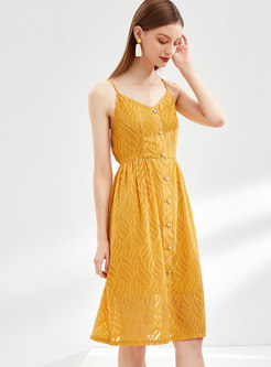 Yellow V-neck Sleeveless Chiffon Slip Dress