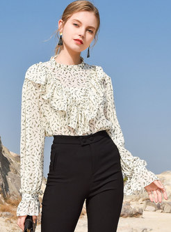 Long Sleeve Floral Pullover Chiffon Blouse