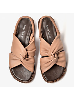 Brown Leather Bowknot All-matched Sandals