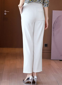 Solid Color High Waisted Straight Pants