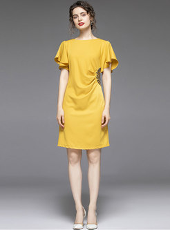Yellow Ruffle Sleeve Diamond A Line Dress