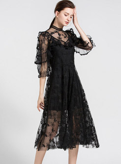 Transparent High Waisted Lace Party Maxi Dress