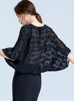 V-neck Bat Sleeve Print Pullover Blouse