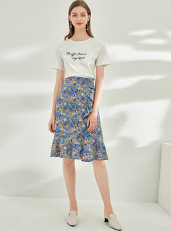Floral High Waisted Knee-length Peplum Skirt
