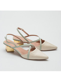 Pointed Toe Color-blocked Chunky Heel Sandals