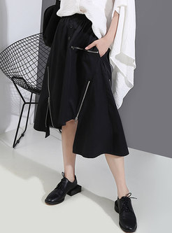 Black High Waisted Asymmetric A Line Skirt
