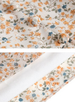 Apricot Puff Sleeve Floral A Line Dress