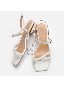 Square Toe Buckle Chunky Heel Sandals