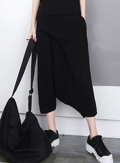 Black Loose Crotch Cropped Trousers