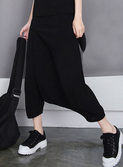 Black Loose Crotch Cropped Trousers