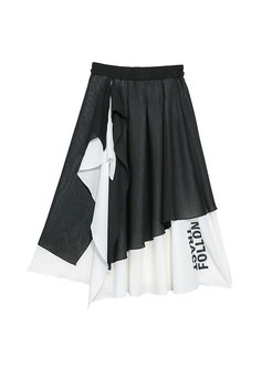 Color-blocked Letter Print Patchwork Long Skirt