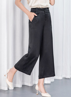 Pure Color High Waisted Wide Leg Cropped Pants