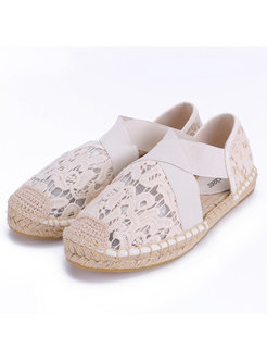 Round Toe Openwork Flat Lace Shoes