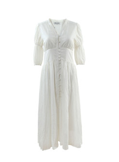 White V-neck Half Sleeve Beach Maxi Dress