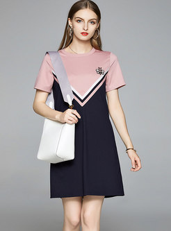 Color-blocked Patchwork Pullover Loose T-shirt Dress