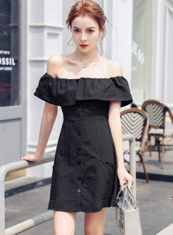 Black Off Shoulder Short Sleeve Mini Dress