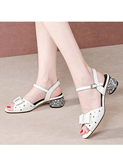 Square Toe Bowknot Buckle Chunky Heel Sandals