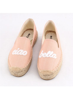 Round Toe Letter Embroidered Canvas Flats