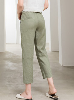 Pure Color High Waisted Linen Straight Pants