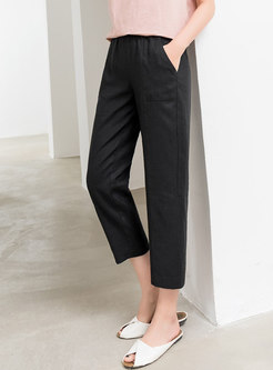 Pure Color High Waisted Linen Straight Pants