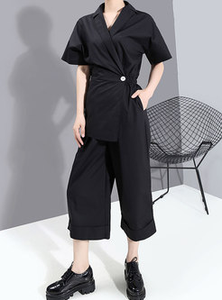 Notched High Waisted Work Wide Leg Jumpsuits