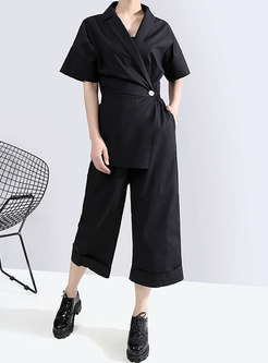 Notched High Waisted Work Wide Leg Jumpsuits