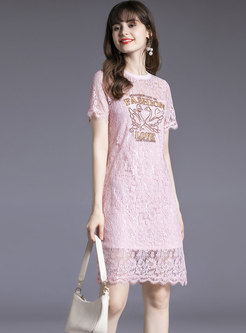 Embroidered Openwork Lace Knee-length Sheath Dress