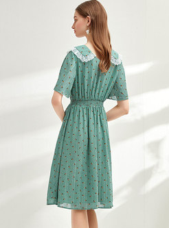Lace Patchwork Polka Dot Print Chiffon Dress