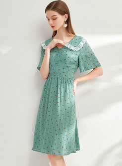 Lace Patchwork Polka Dot Print Chiffon Dress