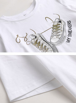 Print Pullover T-shirt & A Line Plaid Mini Skirt