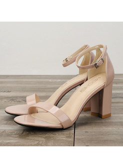 Round Toe Patent Leather Chunky Heel Sandals