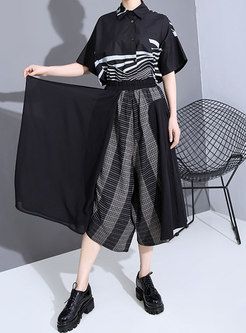 Black Plaid Patchwork High Waisted Cropped Pants
