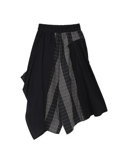 Black Plaid Patchwork High Waisted Cropped Pants