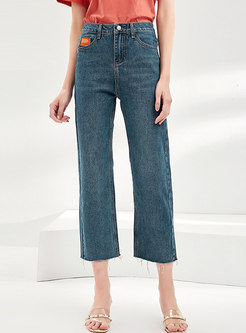 High Waisted Denim Straight Cropped Pants