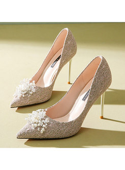 Pointed Toe Slow-cut Sequin Lace Wedding Heels