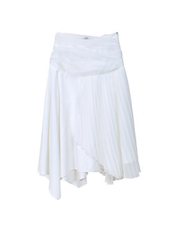 High Waisted Big Hem Long Pleated Skirt