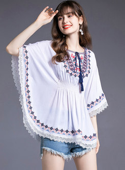 Half Sleeve Pullover Embroidered Loose Blouse