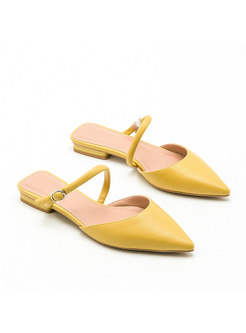 Yellow Pointed Buckle Toe Flat Slippers