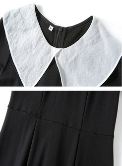 Color-blocked Short Sleeve Slit Bodycon Cocktail Dress