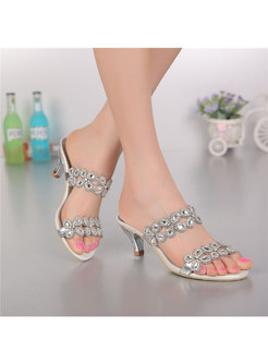 Pointed Toe Diamond Low Heel Slippers