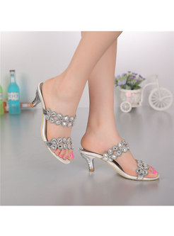 Pointed Toe Diamond Low Heel Slippers