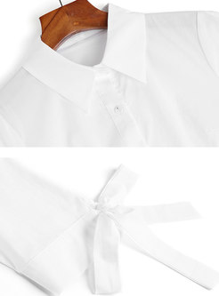 White Short Sleeve Blouse & Lace Openwork Midi Skirt
