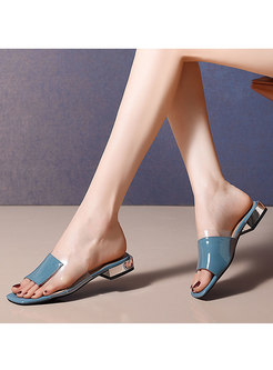 Square Toe Transparent Chunky Heel Summer Slippers