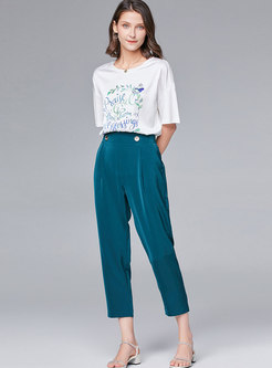 Print Pullover T-shirt & High Waisted Harem Pants