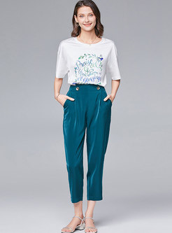 Print Pullover T-shirt & High Waisted Harem Pants