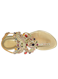 Bohemian Gold Round Toe Diamond Flat Sandals