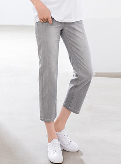 Grey High Waisted Straight Cropped Jeans
